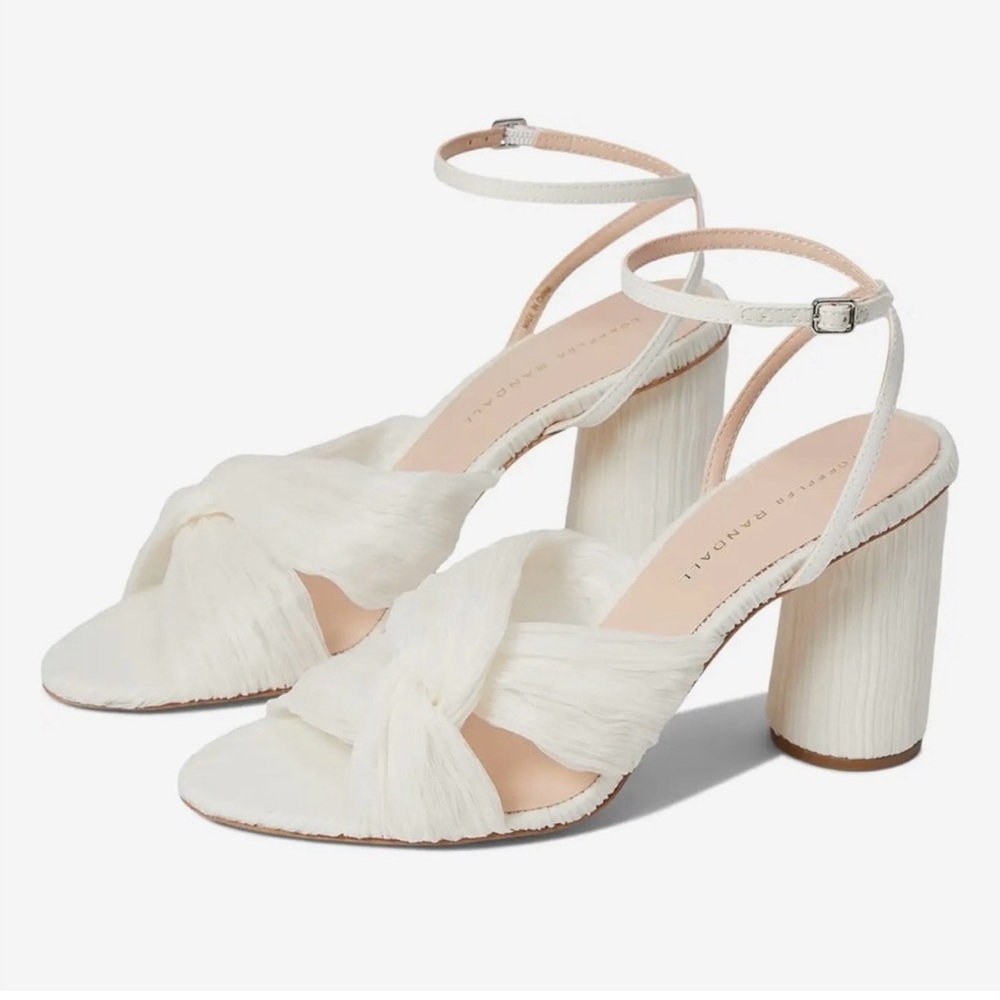 Loeffler Randall White Heels with Chunky Cylindrical Heel and Twisted Front